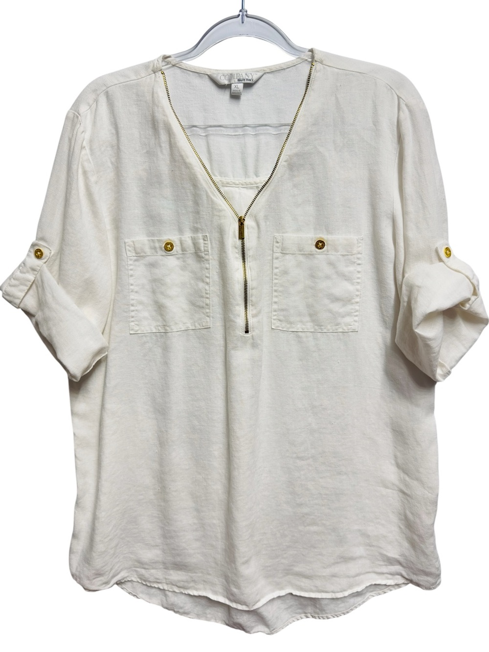 Pure Linen Knit Twill Chambray Tunic Shirt Blouse Popover